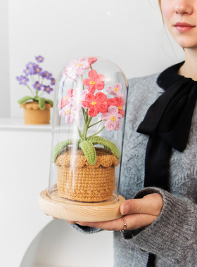 成品跨境手工钩织勿忘我盆栽家居摆件毛线编织针织花仿真花桌面