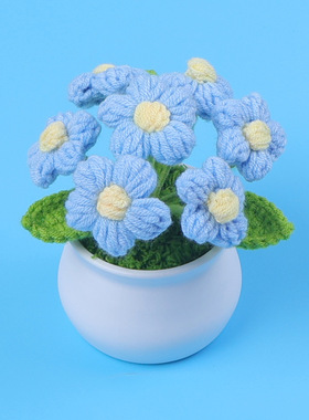 成品手工编织泡芙花盆栽家居摆件针织仿真花毛线钩织花束礼物摆摊