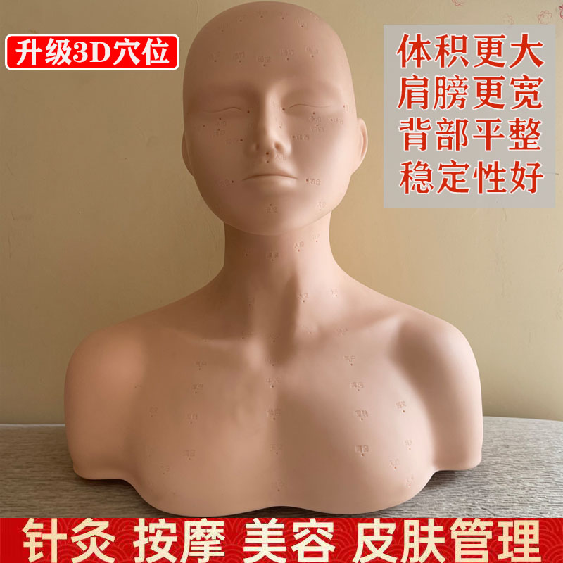 皮肤管理头模特美容院学习脸部穴位按摩练手法假人光头模型带肩膀 - 图0