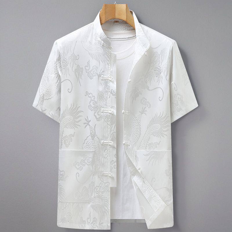 新中式唐装男冰丝短袖夏季中老年爸爸装薄款老人衣服爷爷夏装汉服,淘宝优惠券,粉丝福利购,淘宝优惠卷