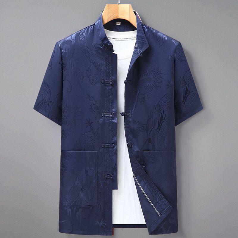 新中式唐装男冰丝短袖夏季中老年爸爸装薄款老人衣服爷爷夏装汉服,淘宝优惠券,粉丝福利购,淘宝优惠卷