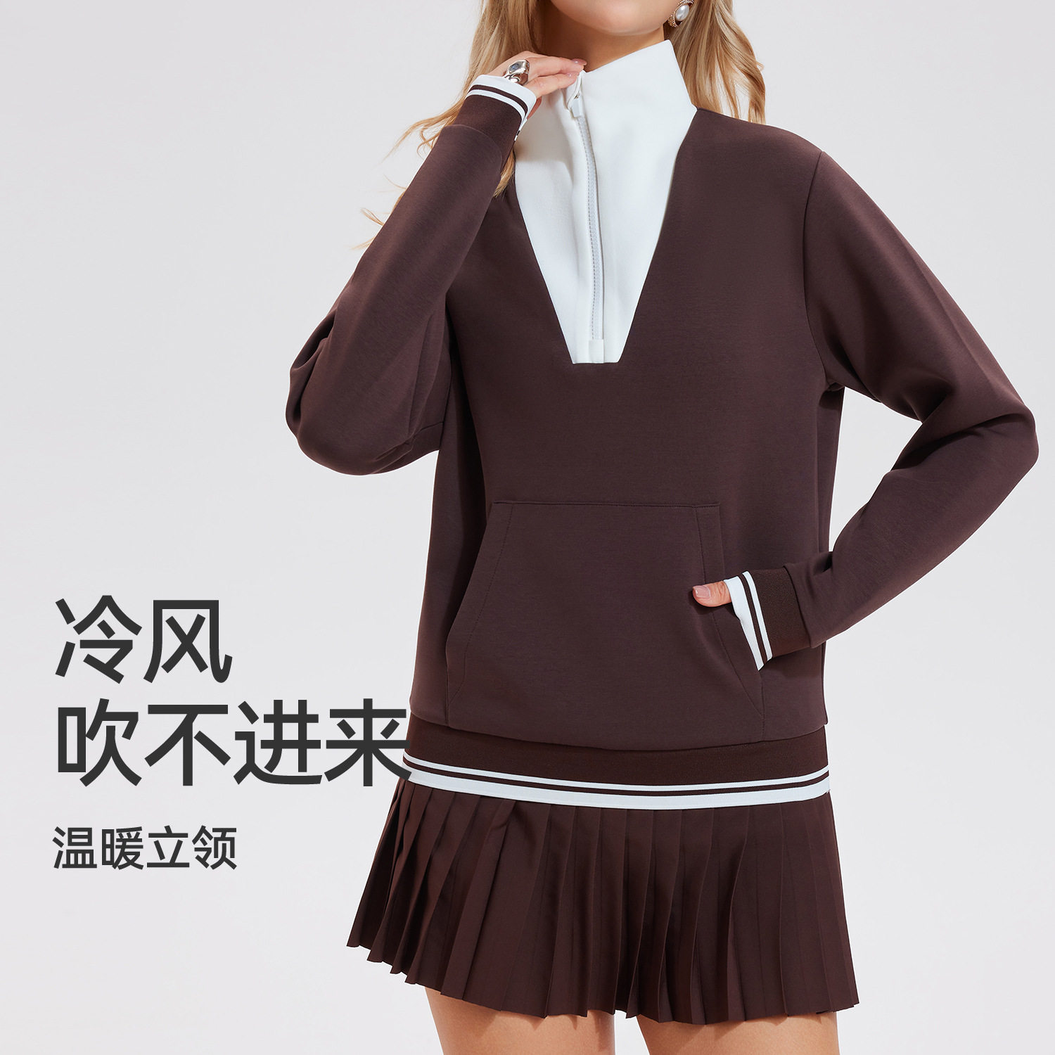 秋冬新款立领卫衣女空气层宽松拉链运动高尔夫网球服跑步长袖上衣,淘宝优惠券,粉丝福利购,淘宝优惠卷