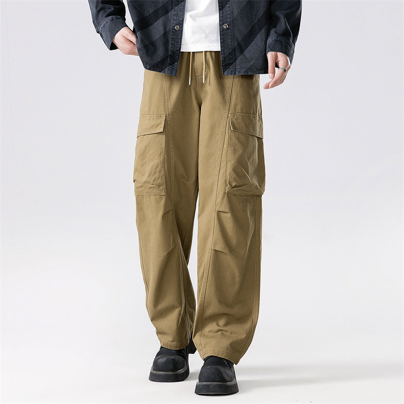 简约百搭美式工装风多口袋休闲裤男宽松直筒长裤军绿色舒适工装裤,淘宝优惠券,粉丝福利购,淘宝优惠卷
