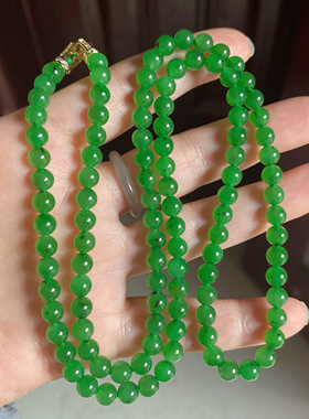 精品和田玉碧玉阳绿圆珠项链佛珠乌兰乌德苹果绿多圈手链毛衣链