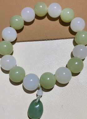 精品新疆和田玉黄口料黄玉圆珠手串手链羊脂白玉手串12mm黄白相间