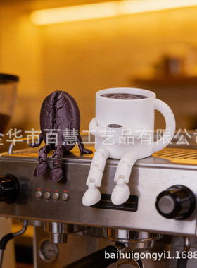 现货3D打印咖啡伙伴关节办公桌人偶咖啡豆杯角迷你雕像摆件