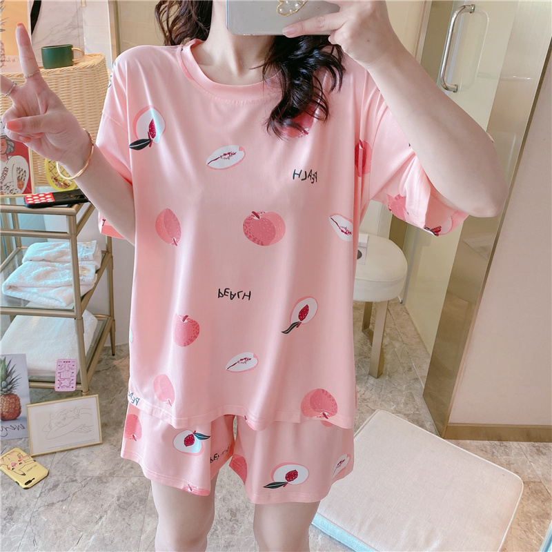 幸福里家居服睡衣女夏季短袖薄款宽松两件套装韩版学生可爱大码少女夏天家居服2
