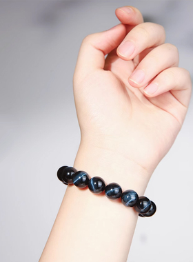 天然财神蓝虎眼石手链女虎睛石手串男圆珠猫眼显白礼物情侣招财