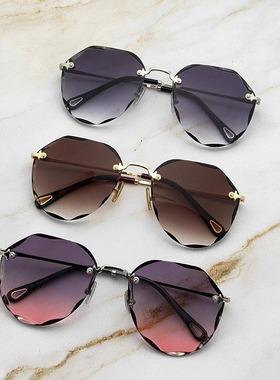 无框渐变色墨镜女款2025新款高级感防紫外线大脸显瘦切边太阳眼镜