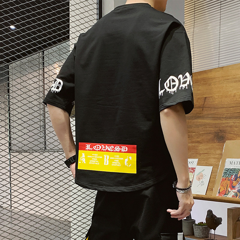 短袖男夏季韩版潮流纯棉5分t恤 潮似T恤