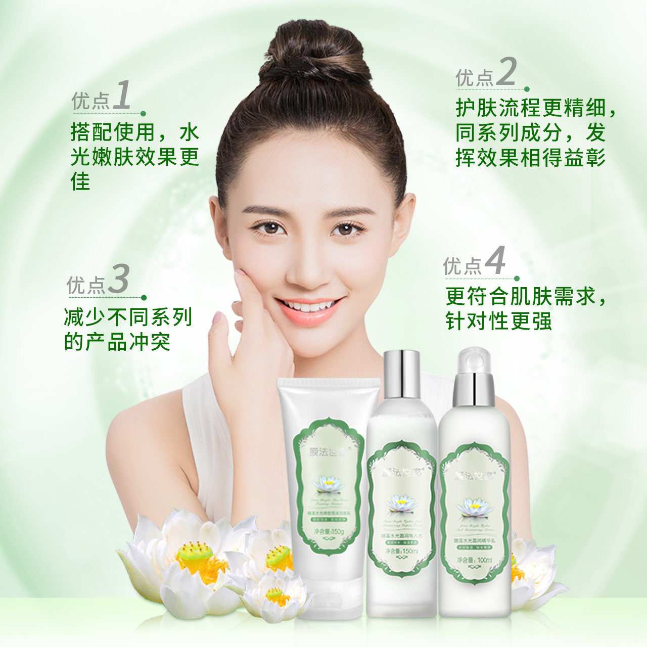 膜法睡莲护肤品水乳套装学生补水 膜法世家悦肌面部护理套装