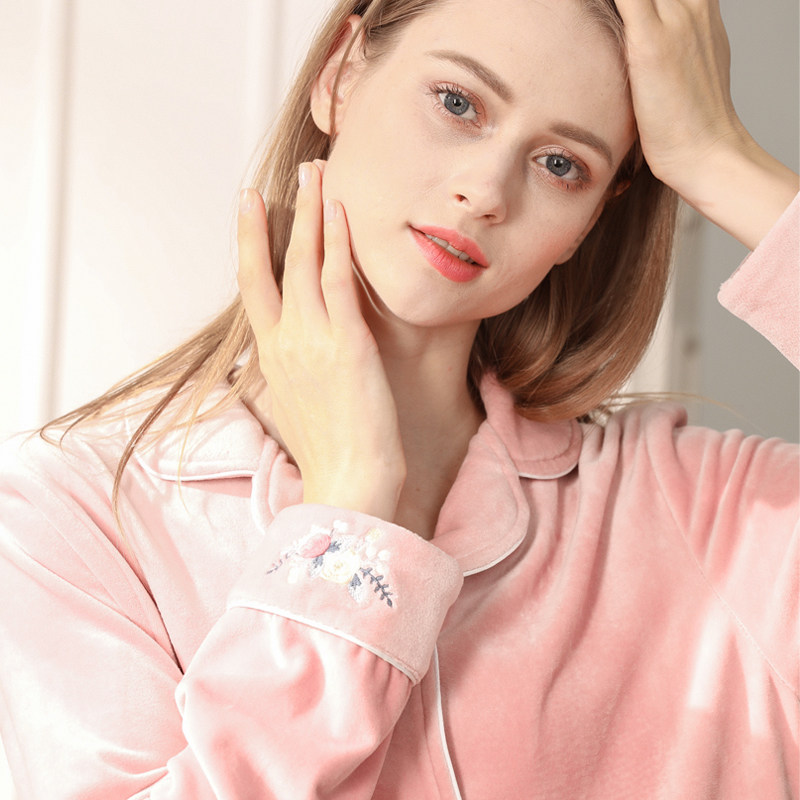 红豆居家服女士保暖套装宝宝绒睡衣 hodo红豆棉素睡衣/家居服套装