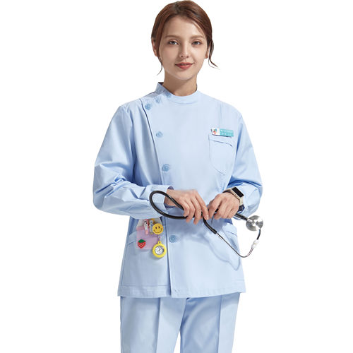 南欧鱼护士服医护分体套装长袖女偏襟立领短袖口腔牙科医生工作服 - 图3