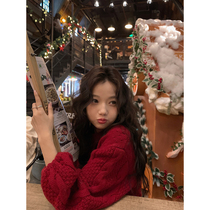 Zhang Bebei 100 Cotton Wool Christmas Atmosphere Design Sensation Three-dimensional Gallows Technique Retro Warm Hollowed-out Sweater Woman