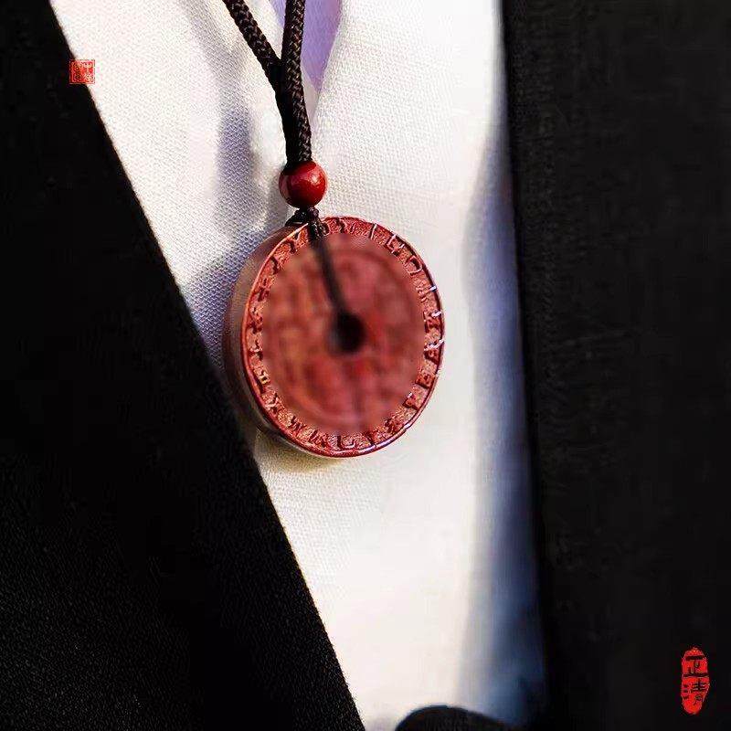 普陀山直发天然正品朱砂山鬼花钱八卦牌本命年平安护身符吊坠挂件 - 图3