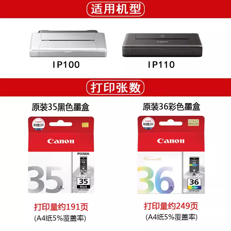 原装佳能PGI-35黑色CLI-36彩色 佳能IP100墨盒 IP110打印机 - 图0