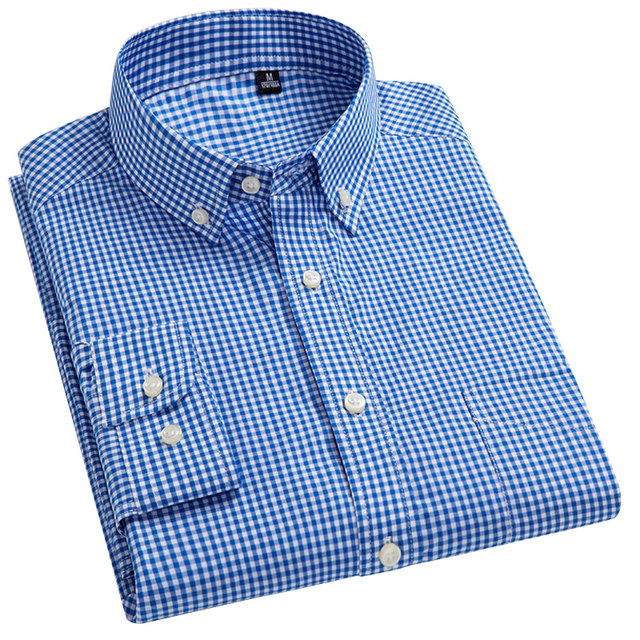 Pure Cotton Plaid Men's Long Sleeve Shirt