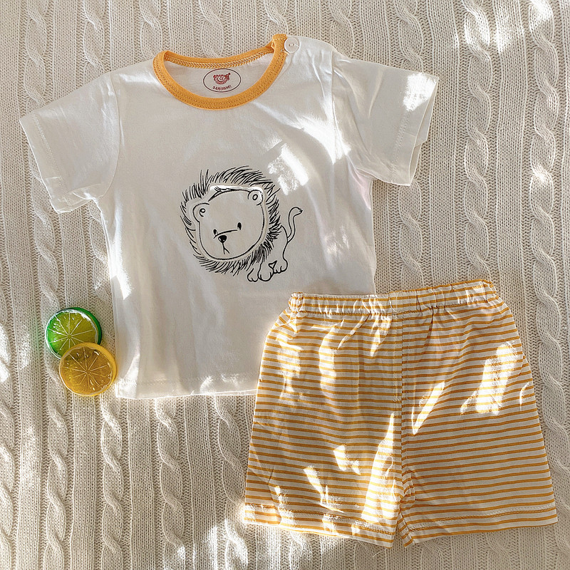 逗逗猴男女宝宝套装夏季新品婴幼儿卡通可爱短袖T恤短裤2件装纯棉,淘宝优惠券,粉丝福利购,淘宝优惠卷