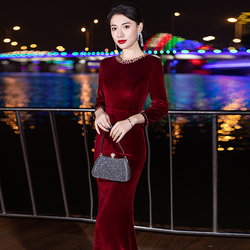 妈妈装婚宴晚礼服裙婚礼喜婆婆2026新款丝绒高端鱼尾显瘦年轻主持,淘宝优惠券,粉丝福利购,淘宝优惠卷