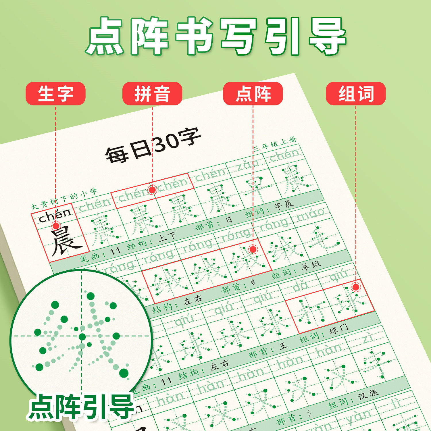 每日30字三年级上下册同步人教版语文练字帖小学生专用减压字帖硬笔书法儿童点阵控笔练字本描红本字帖田字格书法纸每日一练 - 图2