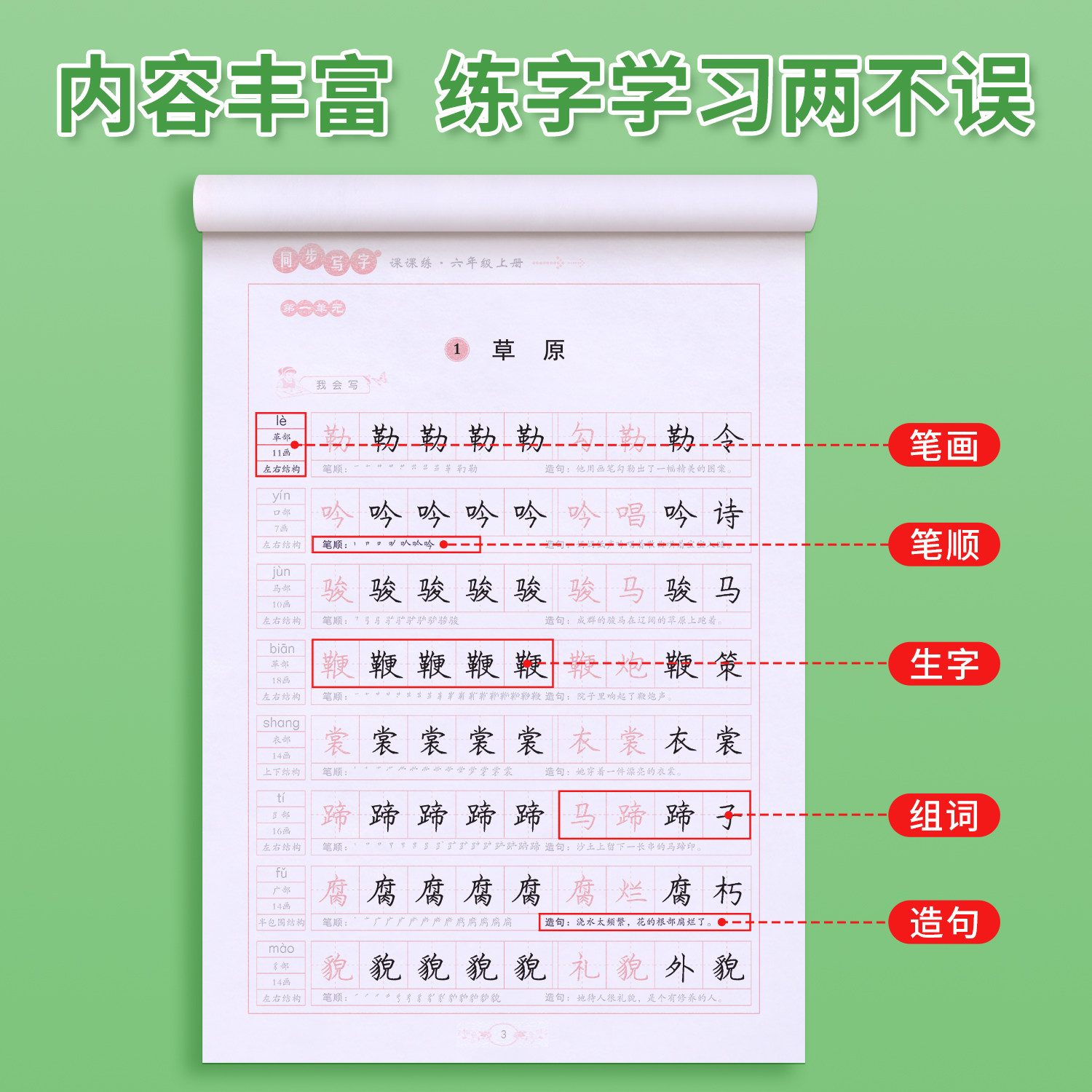 小学生六年级练字帖上册下册同步字帖写字课课练6人教版钢笔楷书语文英语课本全套生字笔画笔顺正楷临摹儿童初学者每日一练习字帖