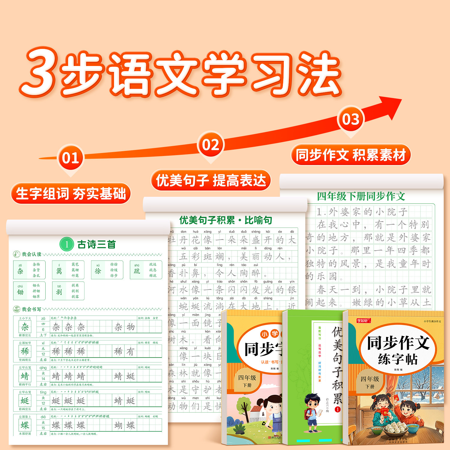 四年级下册字帖满分作文练字帖小学生专用语文课本同步人教版楷书每日一练优美句子硬笔积累练习儿童钢笔硬笔书法练习正楷练字本,淘宝优惠券,粉丝福利购,淘宝优惠卷