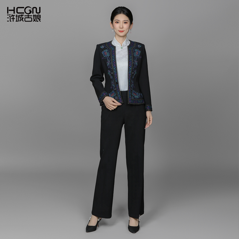 绵羊毛国风精致刺绣百搭时尚通勤日常优雅大气气质女西装两件套装,淘宝优惠券,粉丝福利购,淘宝优惠卷