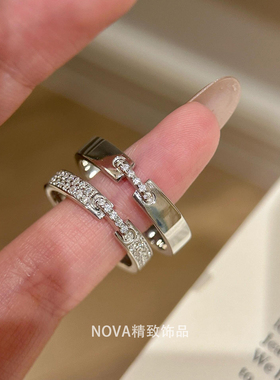 缘系一生仿真莫桑闪钻情侣对戒银色男女戒指一对七夕情人节送礼物