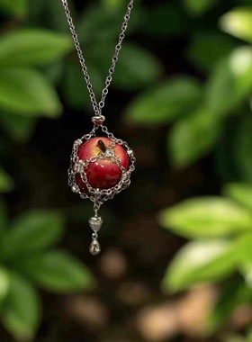 圣诞节红苹果网兜项链女士小众个性设计感甜美百搭毛衣链闺蜜礼物