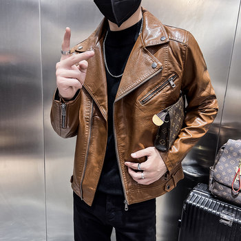 Suit collar leather jacket ຜູ້ຊາຍພາກຮຽນ spring ແລະດູໃບໄມ້ລົ່ນສະບັບພາສາເກົາຫຼີ trendy slim ແລະ handsome ລົດຈັກເດັກນ້ອຍອິນເຕີເນັດສະເຫຼີມສະຫຼອງຜູ້ຊາຍ jacket ຫນັງ