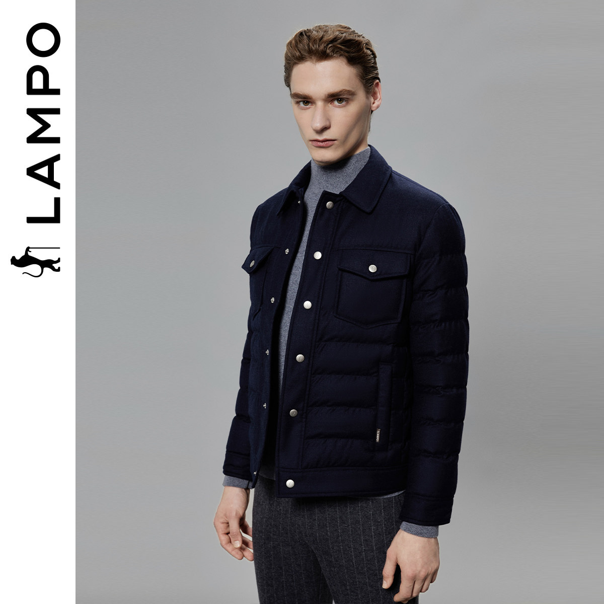 【羊毛羊绒】LAMPO/蓝豹男士羽绒服羊毛自然弹衬衫羽绒服外套