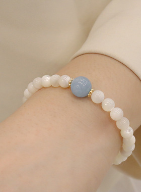 天然白贝母手链珍珠贝母手串闪光珍珠贝壳手串和田玉粉晶海蓝宝