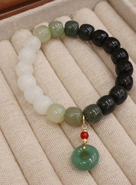 天然渐变老型和田玉平安扣南瓜手串男女款佛珠景区手链