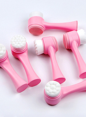 Silicone face brush软毛站立双面3d硅胶洗脸刷手动洁面刷清洁