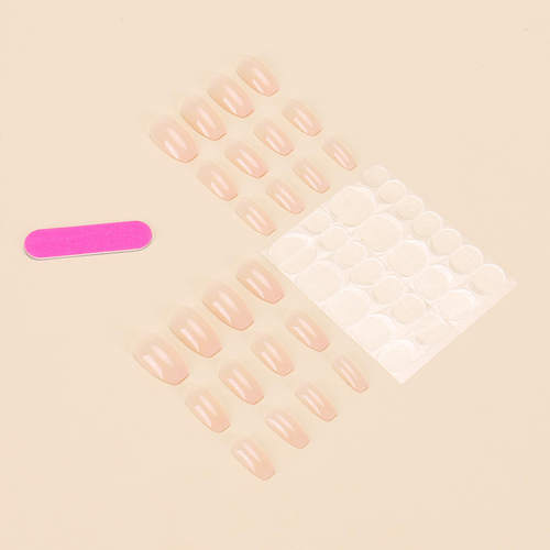 24pcs/set short fake nails for women girls gradient nude pin - 图0