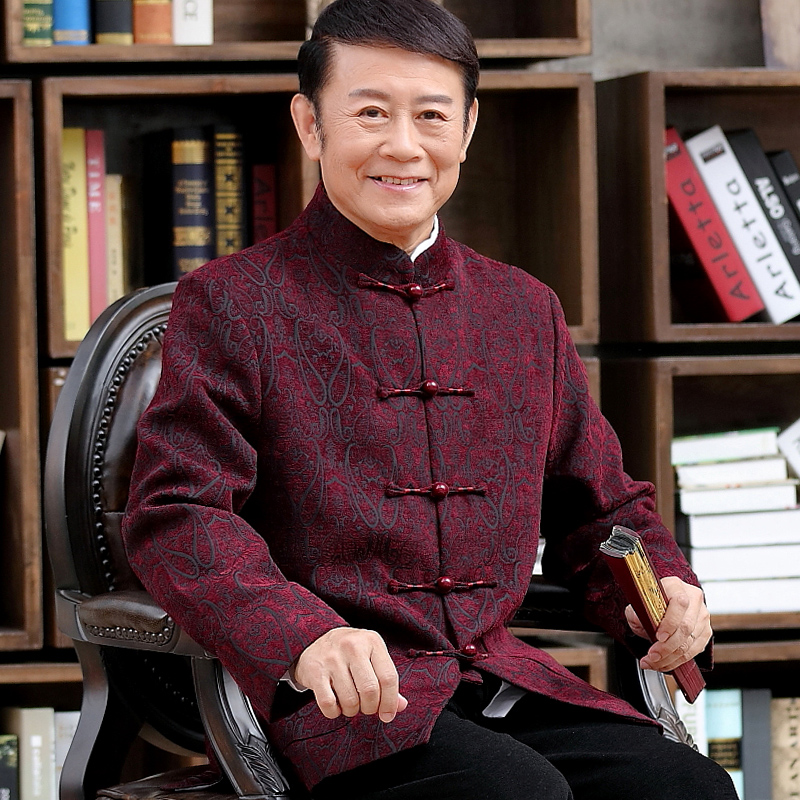 瑞杰夫旗舰店春秋唐装男长袖外套中式礼服爸爸装中老年生日宴会爷爷装改良上衣0