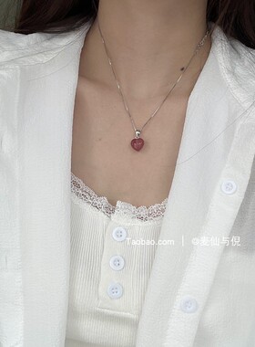 草莓晶s925纯银小巧项链礼物