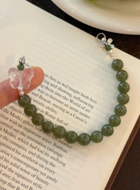 原创绿色天然和田玉手串手链礼物