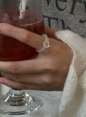 天然白水晶串珠戒指补金指环