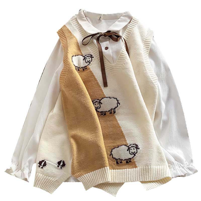 马甲秋冬宽松外穿v领无袖针织毛衣 茵蔚马夹