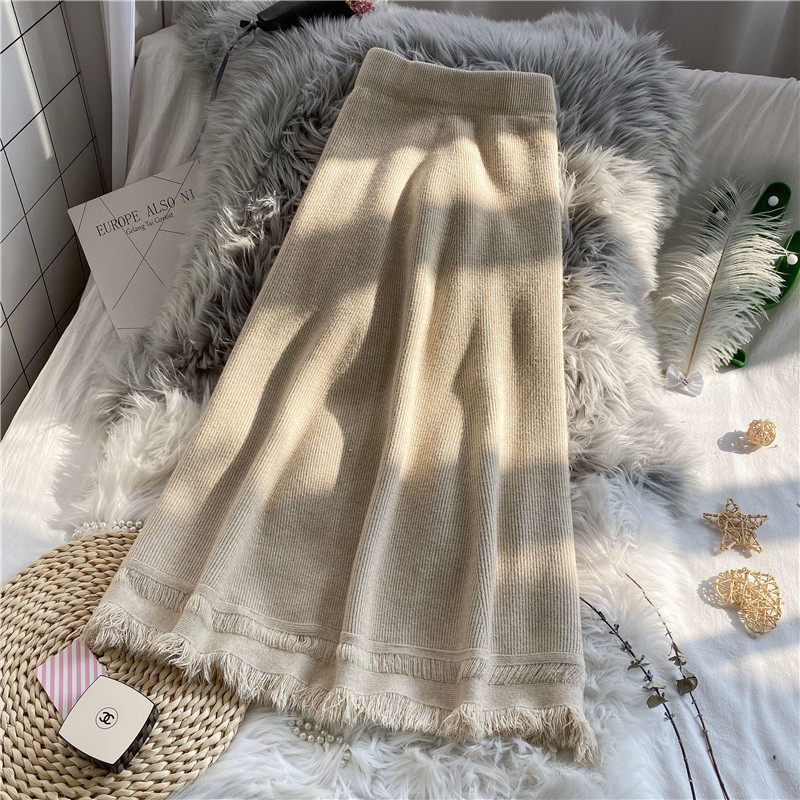 针织秋冬2020新款冬天配流苏半身裙 茵蔚半身裙