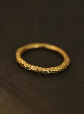 糖果戒指黄金色碧绿十里桃花女戒