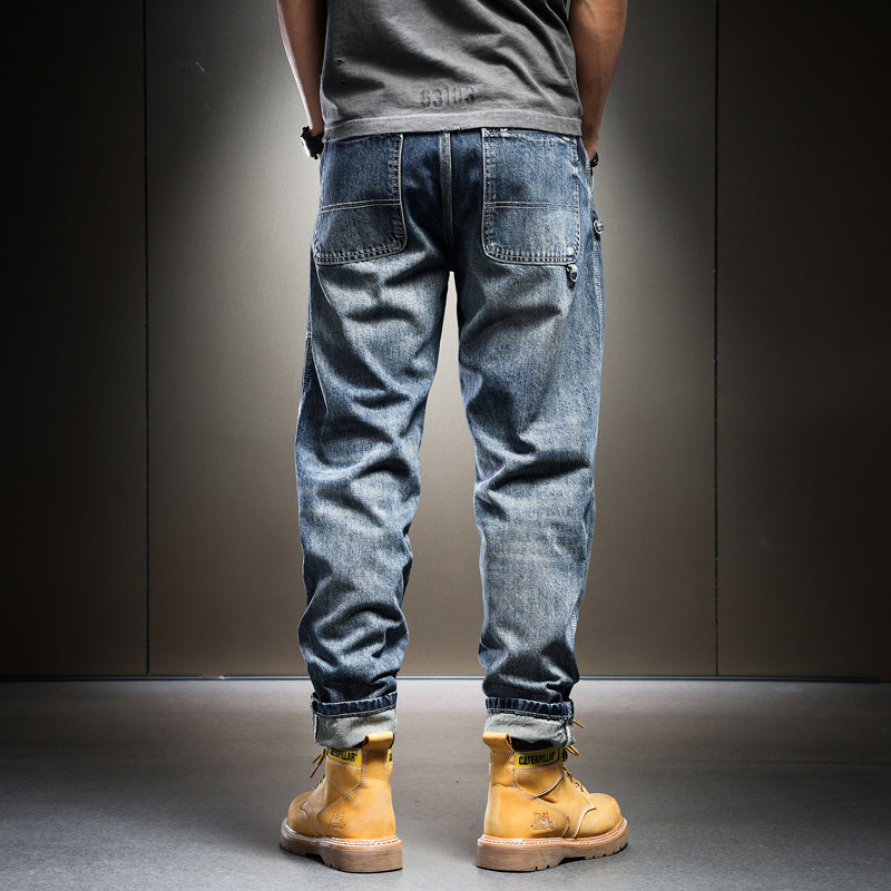 重磅美式复古男士宽松直筒牛仔裤 狂野骑士牛仔裤