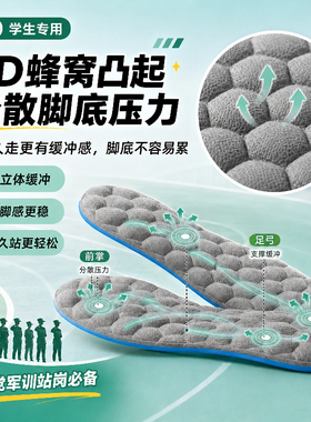 4D站岗神器鞋垫男女久站不累军训踩屎感软超软防痛吸汗不易臭鞋垫