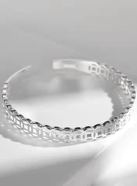 铜钱招财镂空手镯女复古时尚开口手环小众设计镯子可调节民族风