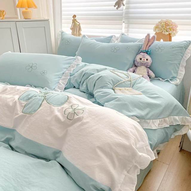 Free shipping in Xinjiang spring and summer style princess style four-piece set wash cotton girl's heart quilt cover bed sheet bedding fresh