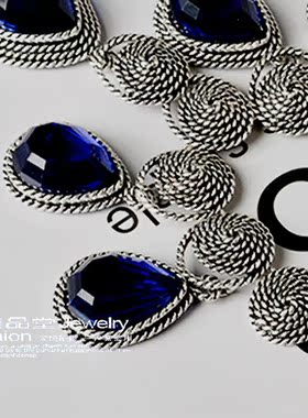 合金做旧蓝色宝石琉璃主播项链