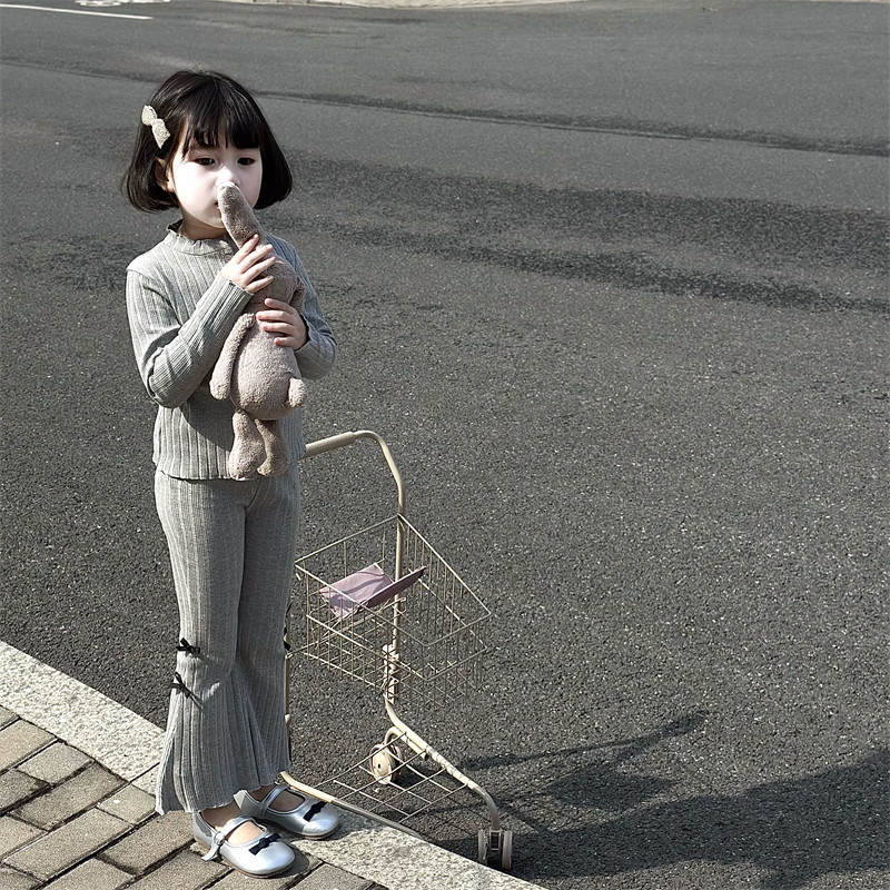 WONIU好穿到爆~女童纯棉弹力开衫蝴蝶结喇叭裤两件套韩版洋气春秋,淘宝优惠券,粉丝福利购,淘宝优惠卷