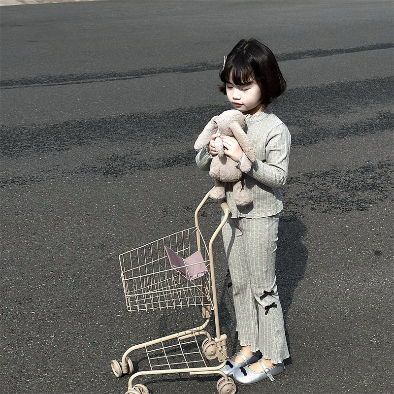 WONIU好穿到爆~女童纯棉弹力开衫蝴蝶结喇叭裤两件套韩版洋气春秋,淘宝优惠券,粉丝福利购,淘宝优惠卷