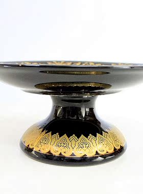 佛前供盘果盘 黑色金莲花供果盘果碟水果盘佛堂莲花供盘